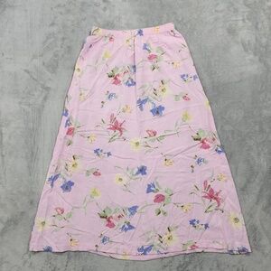 Vintage Fred Thomas Skirt Womens M Pink Floral Midi Pull On Rayon Cottagecore